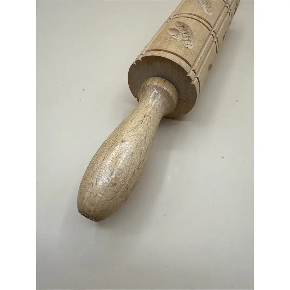 Vintage Wooden Rustic German Rolling Pin Bees Butterfly